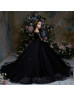 Off Shoulder Black Lace Tulle Long Flower Girl Dress